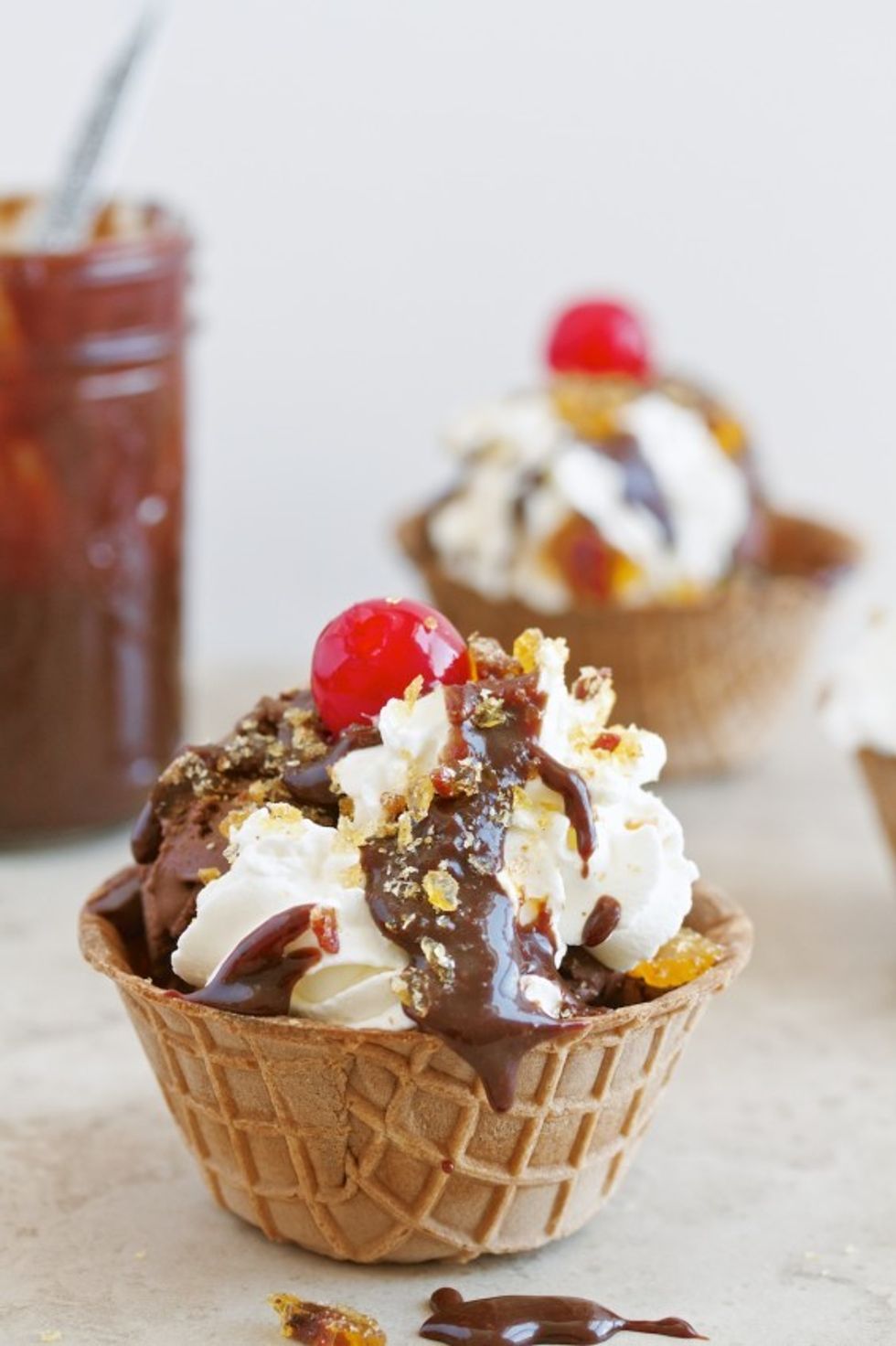 French Chocolate Ice Cream Sundae with Bacon Brittle Sprinkles