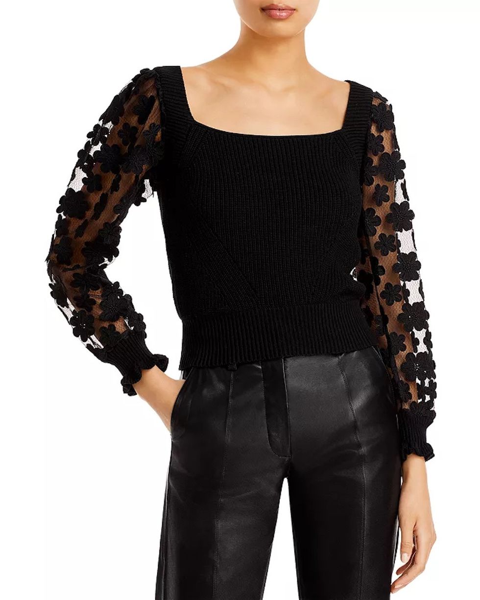 FRENCH CONNECTION Juliet Mozart Lace Sleeve Sweater