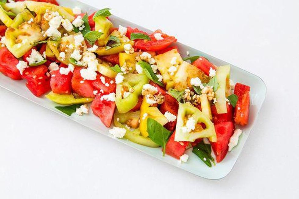 Fresh Basil, Watermelon, and Heirloom Tomato Salad
