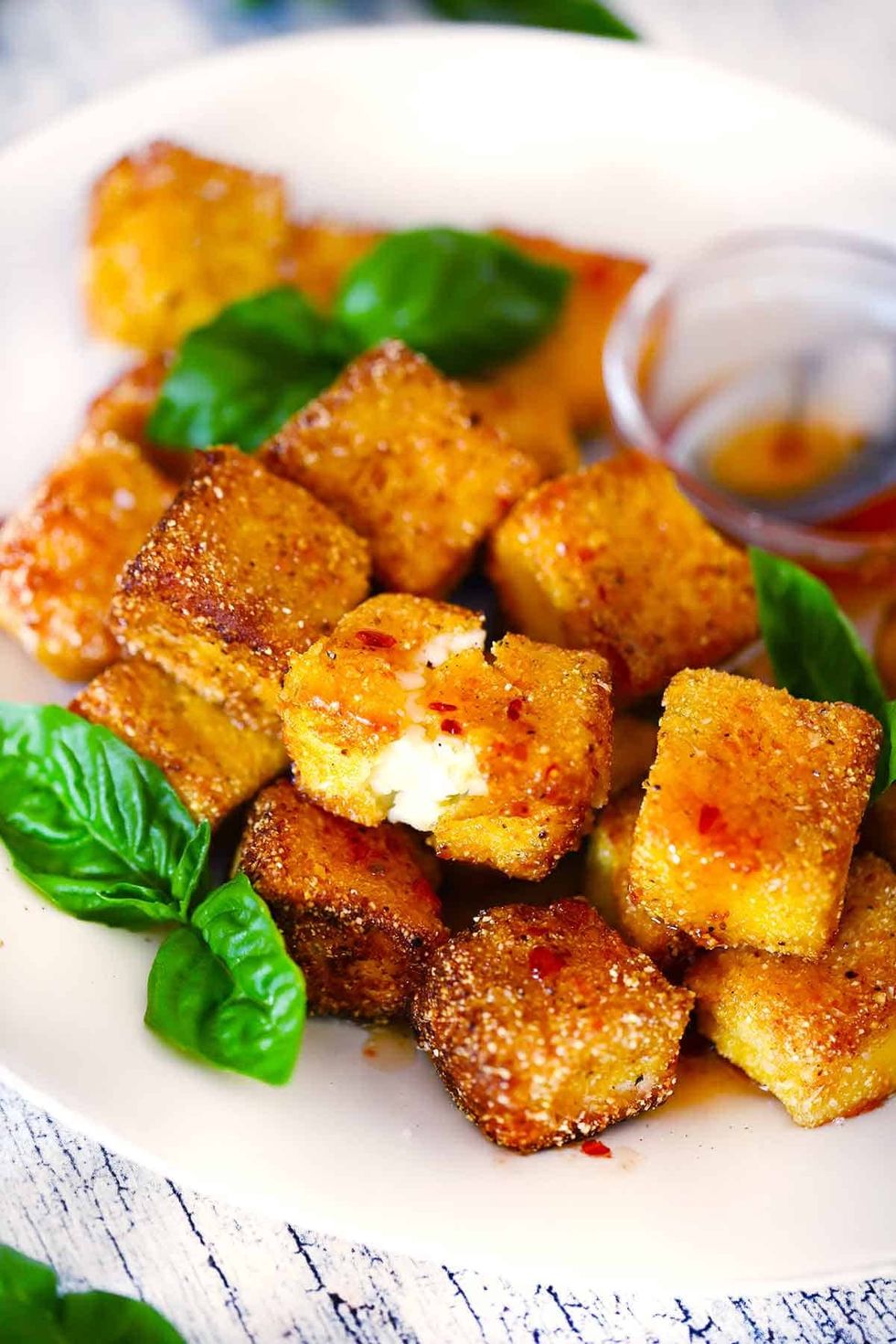 Fried Halloumi Bites with Spicy Honey