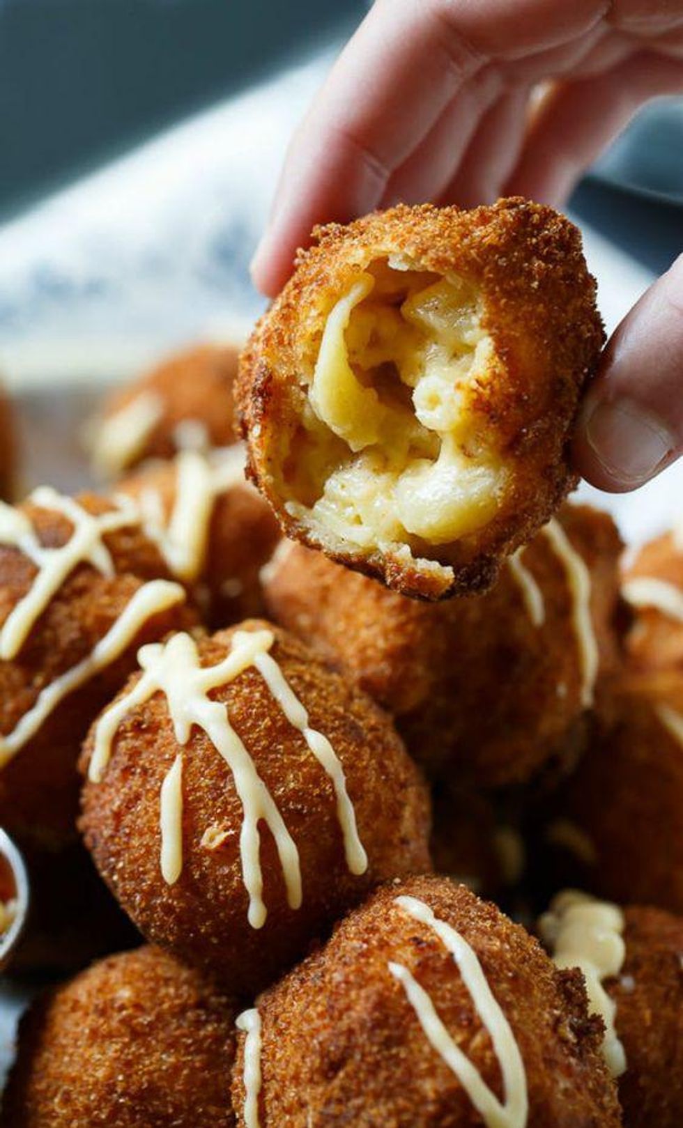 fried macaroni balls with egg and breadcrumb crust
