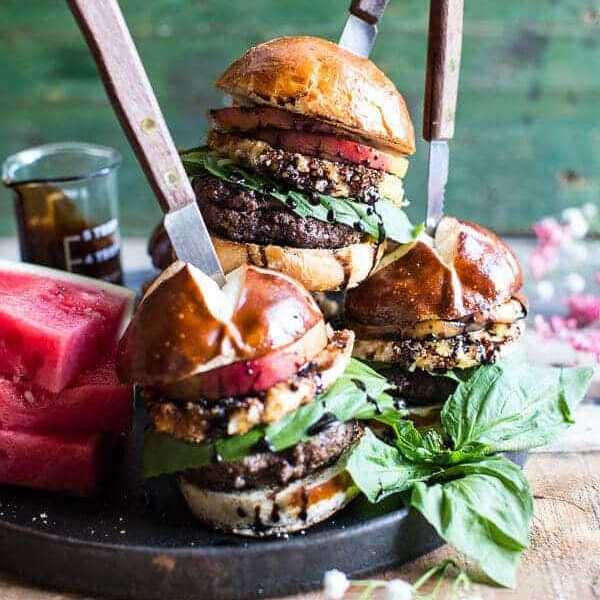 Fried Mozzarella and Caramelized Peach Caprese Burger