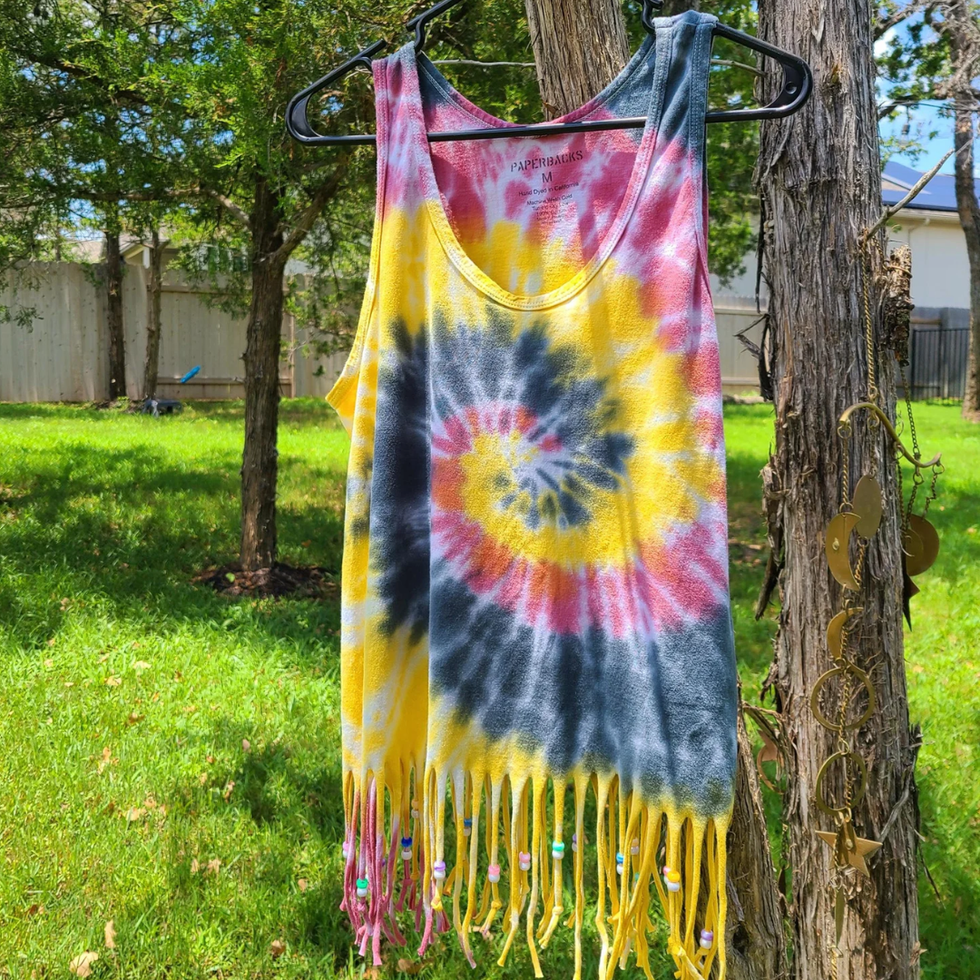 Fringe Beaded Tie Dye Top
