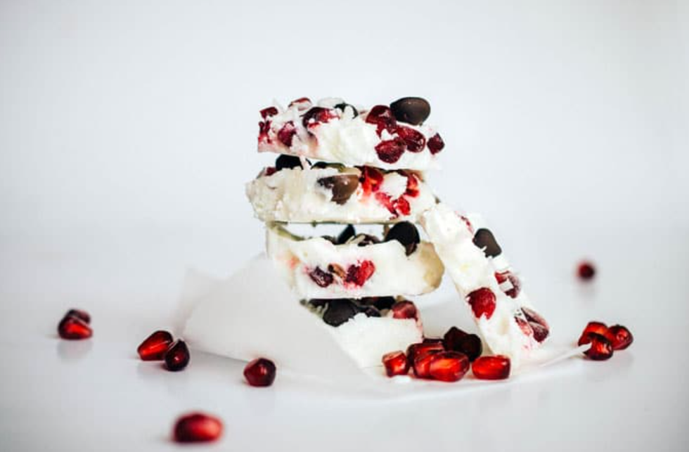 Frozen Yogurt Bark with Pomegranate and Dark Chocolate