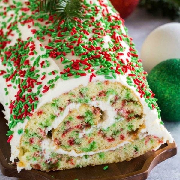 Funfetti Christmas Cake Roll christmas desserts
