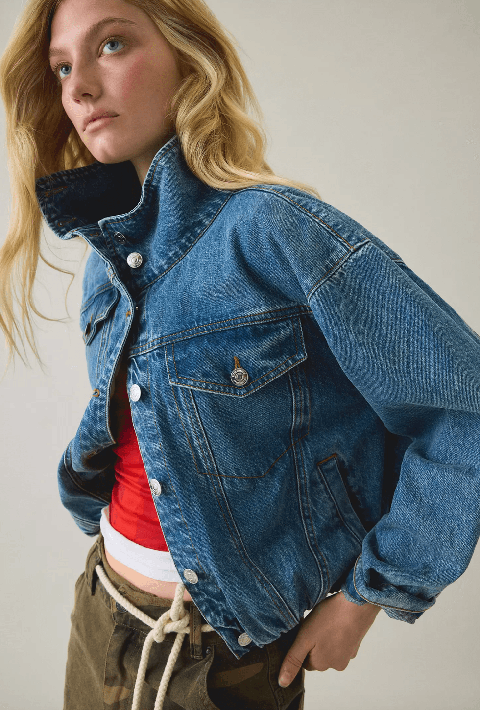 Funnel Neck Denim Jacket