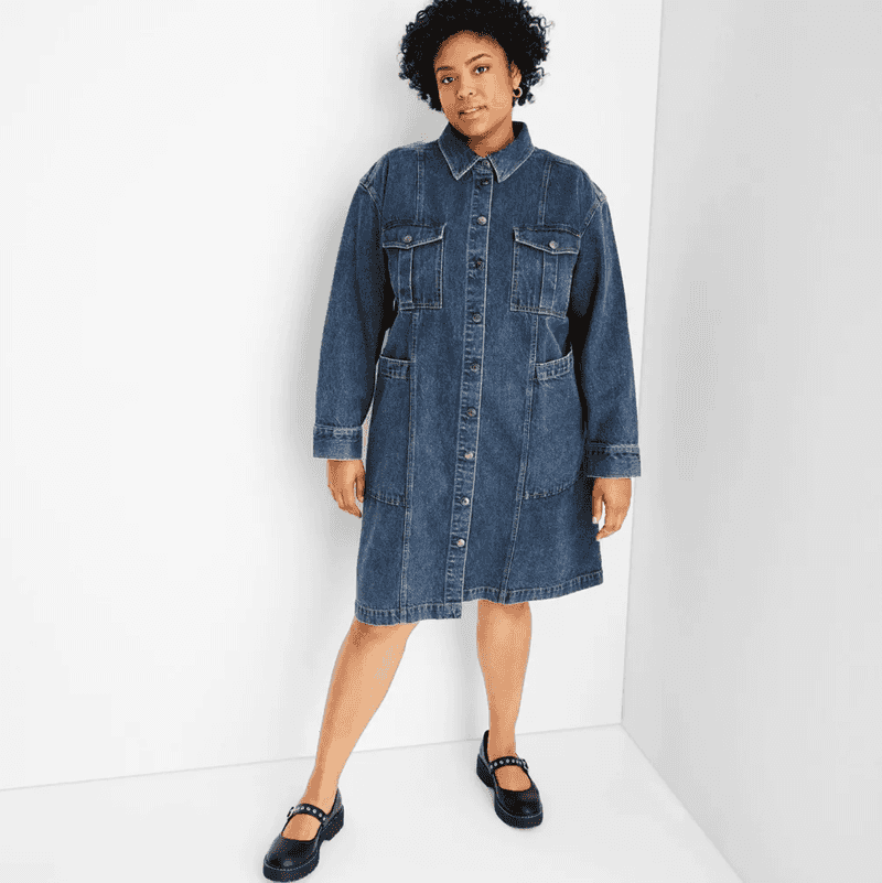 target future collective denim dress Women's Racerback Denim Midi A-Line Dress