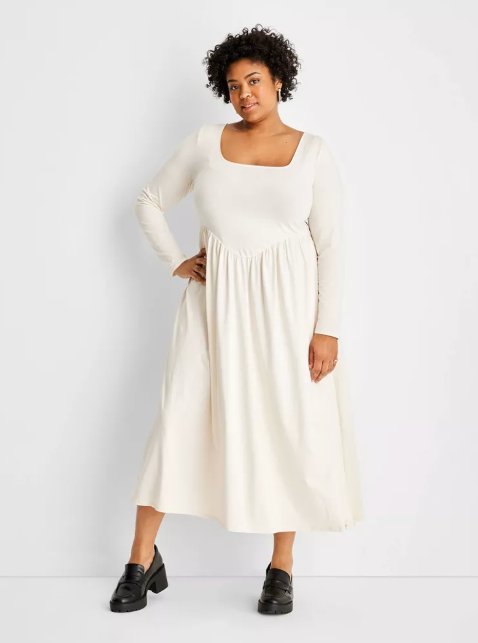 Future Collective with Reese Blutstein Long Sleeve Square Neck Knit Midi Sweater Dress