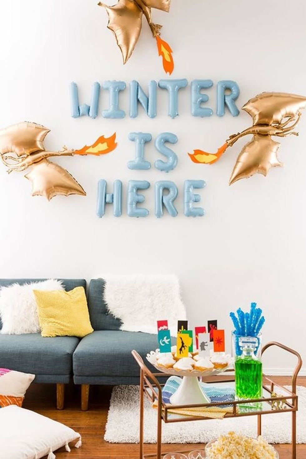 Game Of Thrones inspired shower with themed balloons and snacks