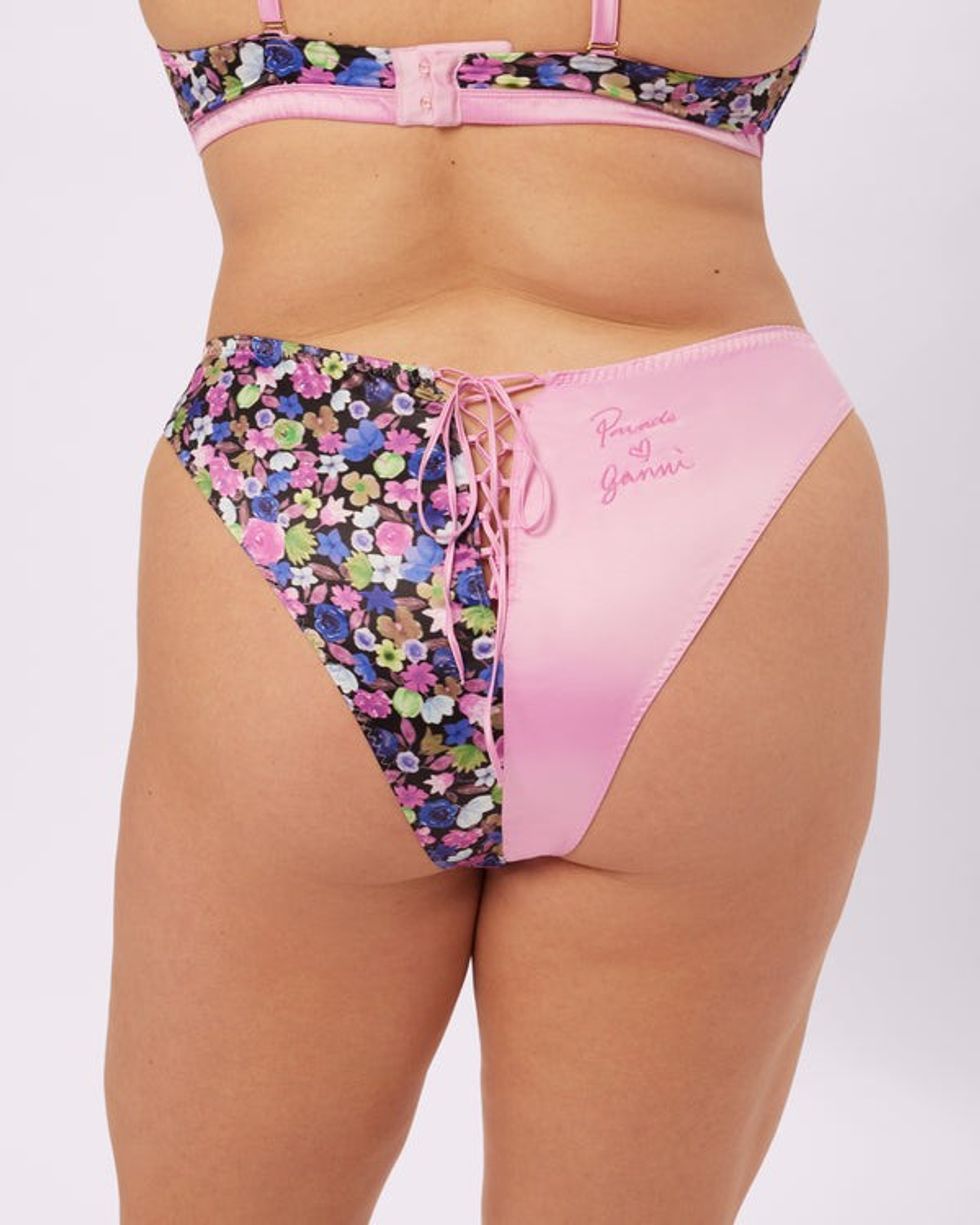 GANNI Satin Lace-Up Cheeky Underwear