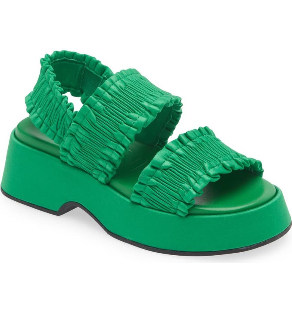 Ganni Smocked Slingback Platform Sandal