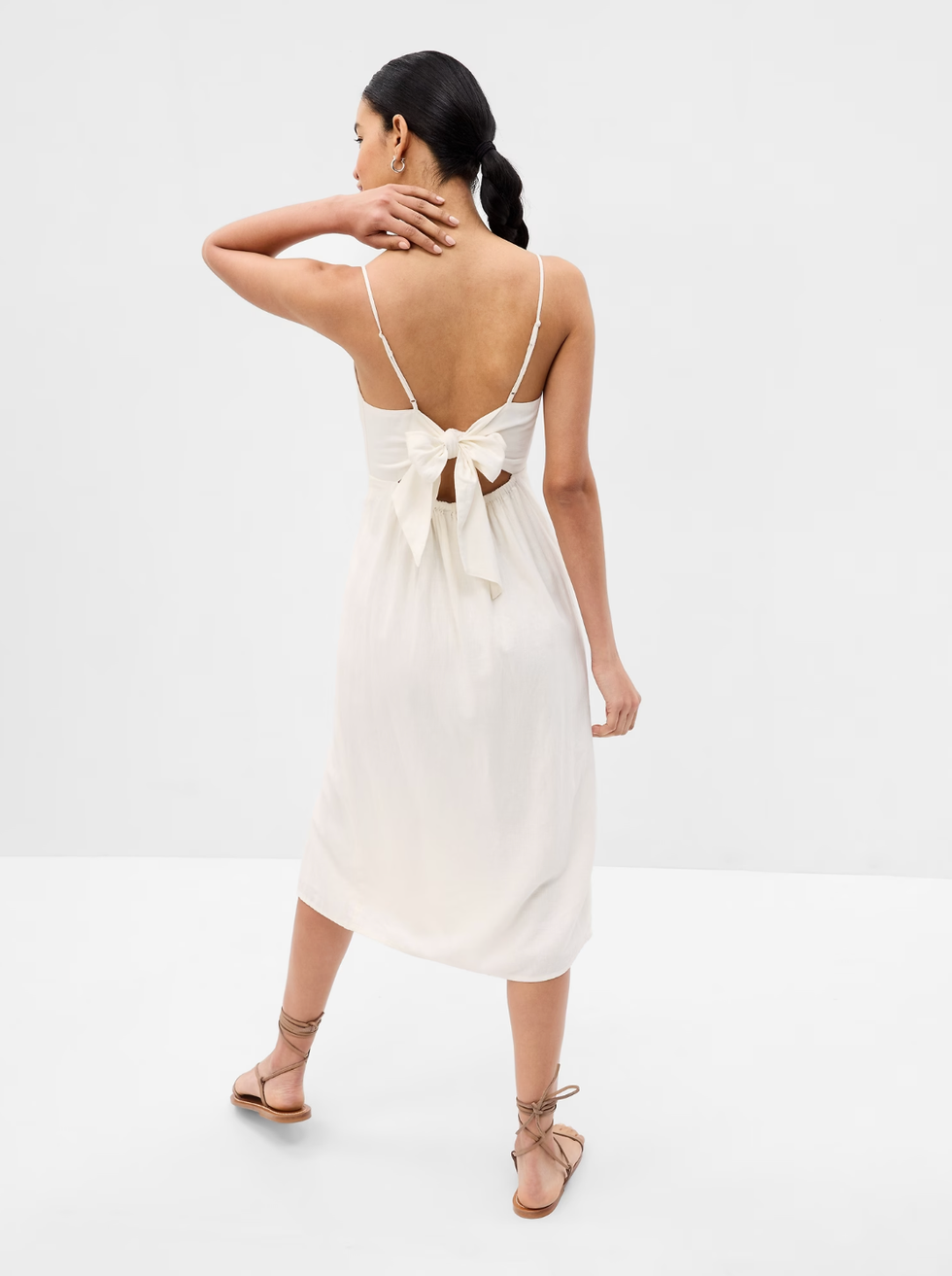 GAP Linen-Blend Tie-Back Corset white midi dresses