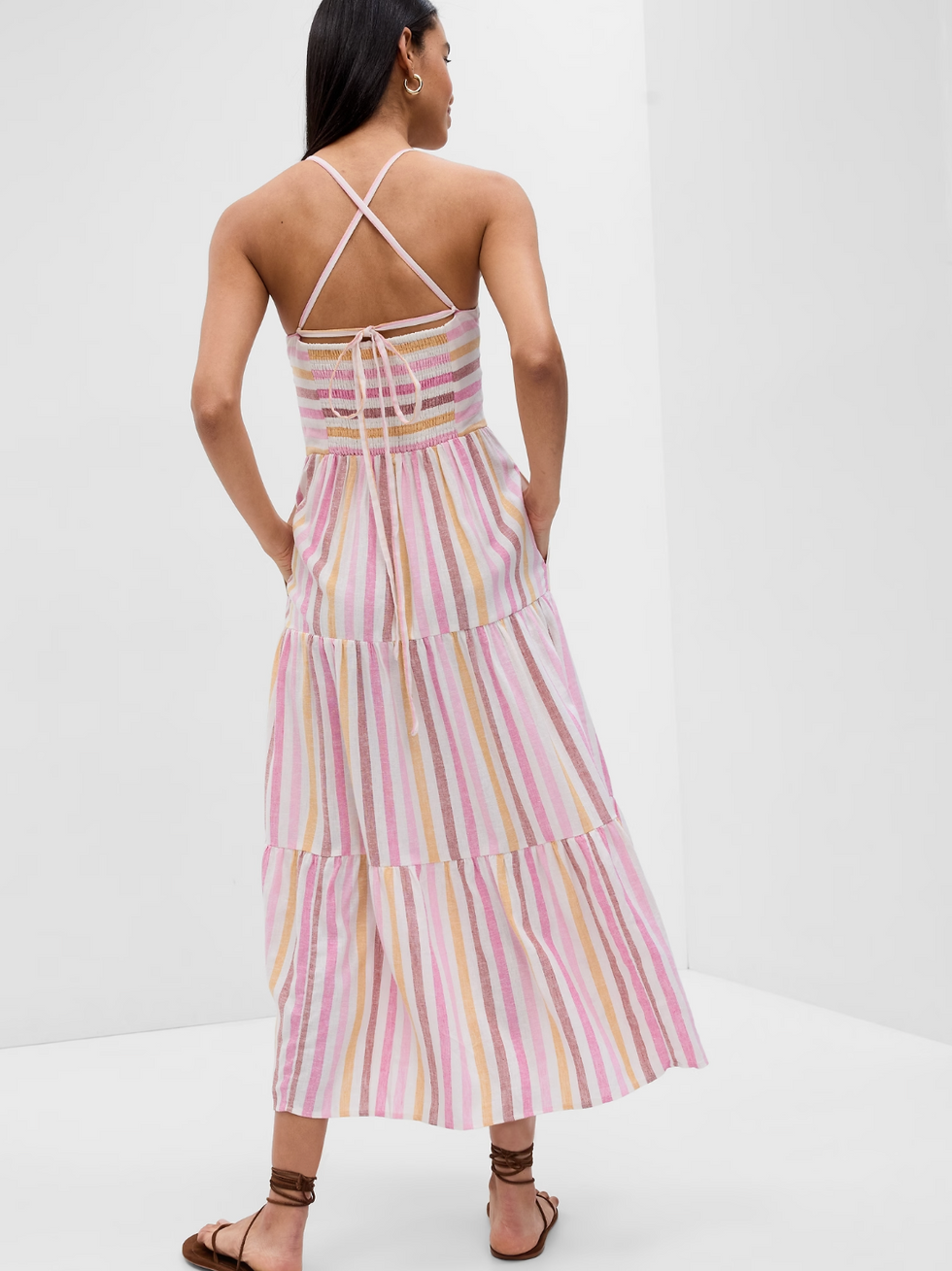 GAP Linen-Blend Tie-Back Tiered Maxi Dress