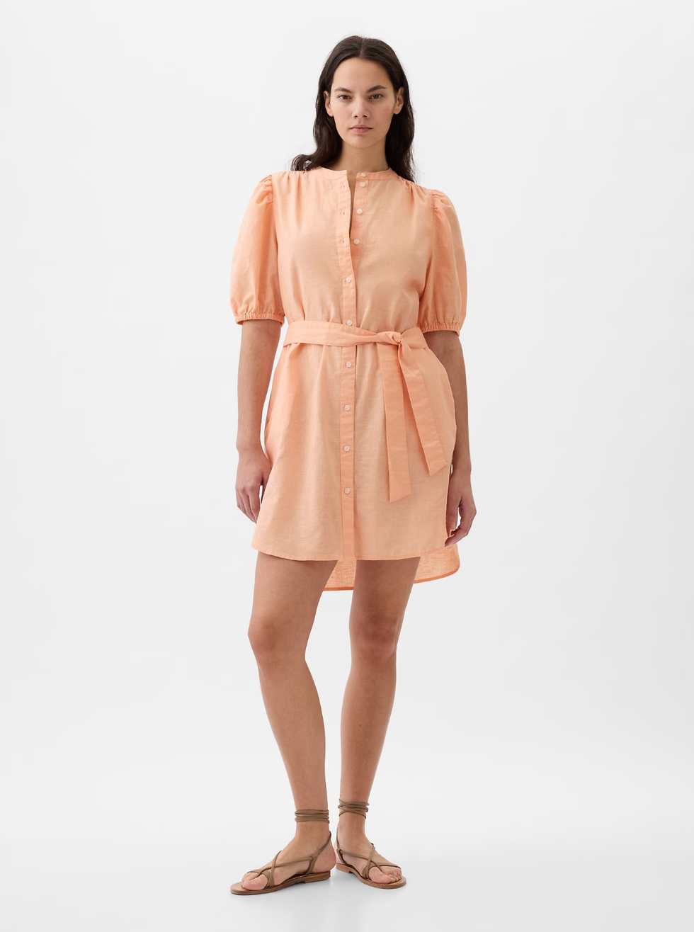 Gap Linen-Cotton Puff Sleeve Mini Shirtdress