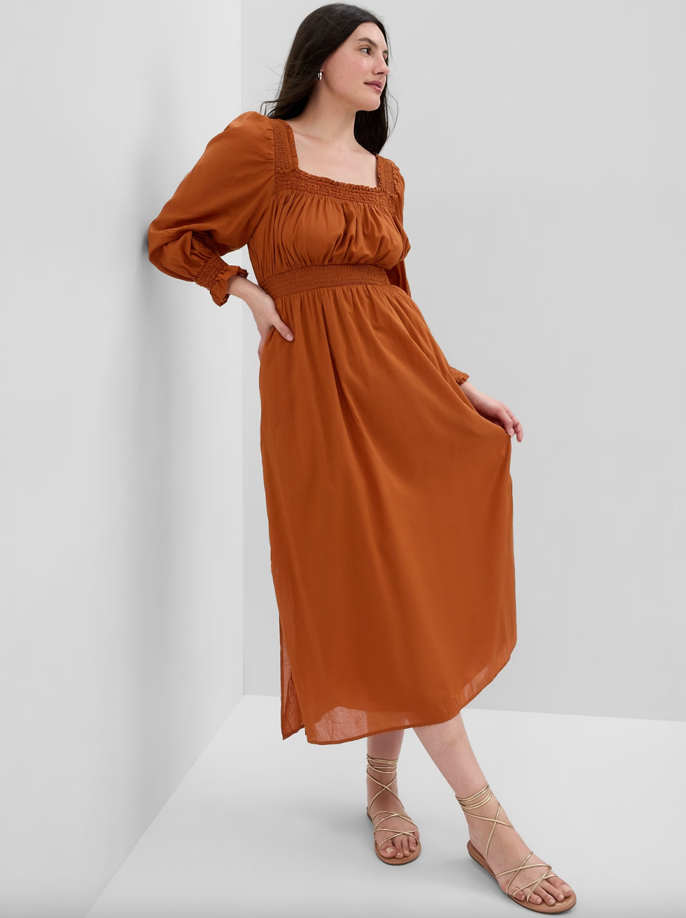 GAP Puff Sleeve Smocked Maxi Dress