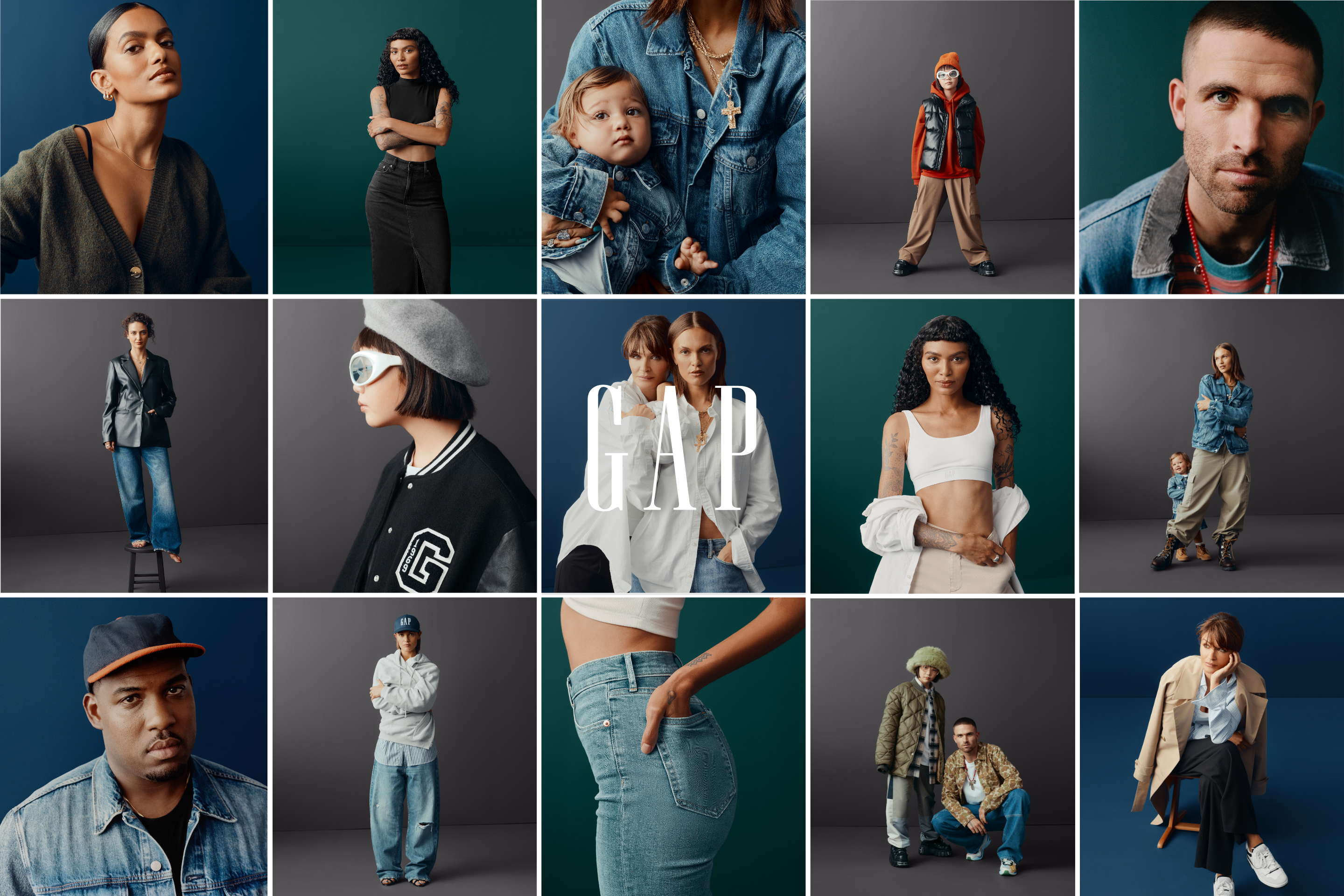 gap's fall collection and campaign is empowered by celebrites like Helena Christensen, Lionel Boyce, Veneda Carter, Sophia Roe, and more