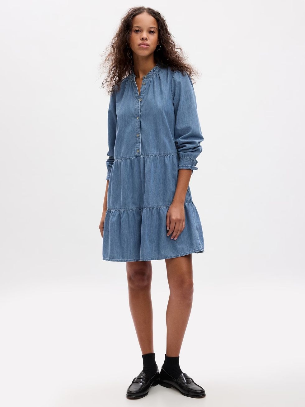Gap Tiered Denim Shirt Dress