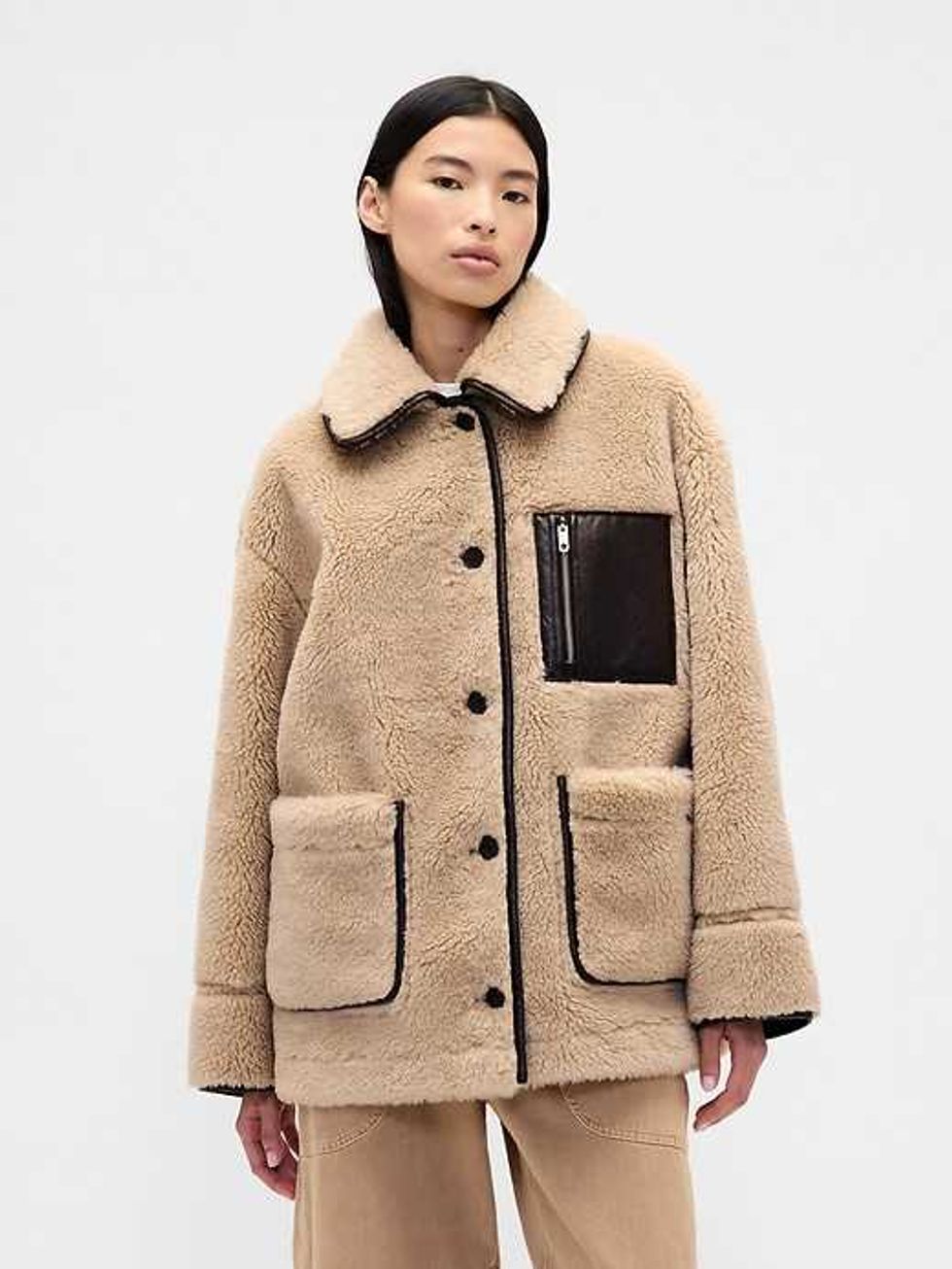 Gap \u00d7 Sandy Liang Reversible Vegan Leather Sherpa Jacket
