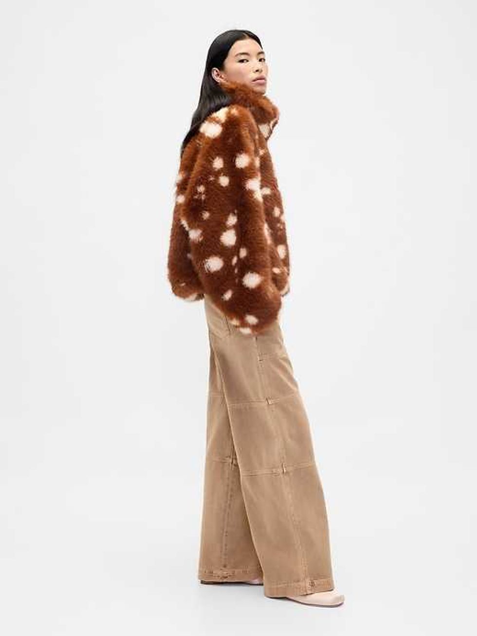 Gap \u00d7 Sandy Liang Spotted Vegan Fur Half-Zip Pullover