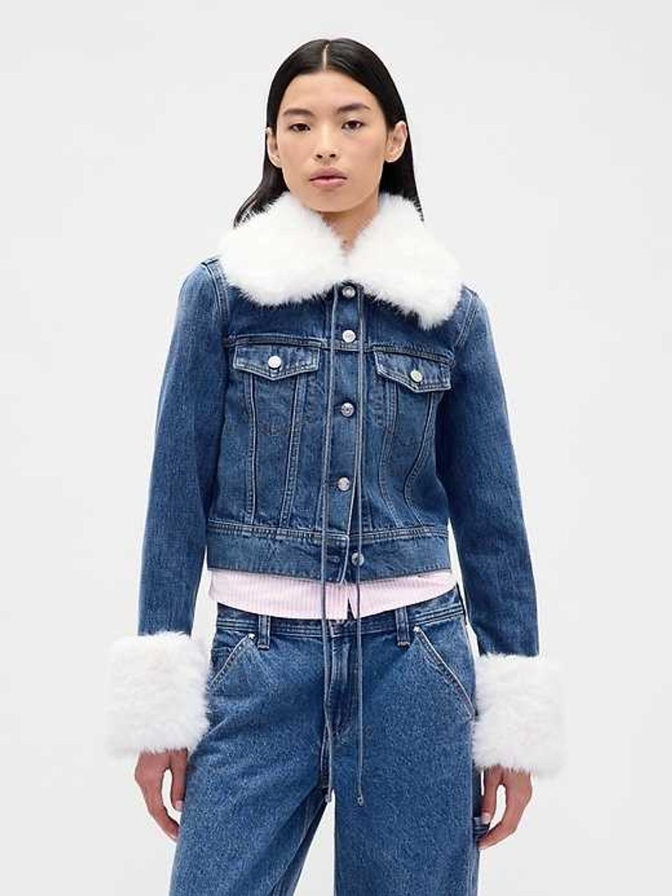Gap \u00d7 Sandy Liang Vegan Fur Crop Denim Jacket