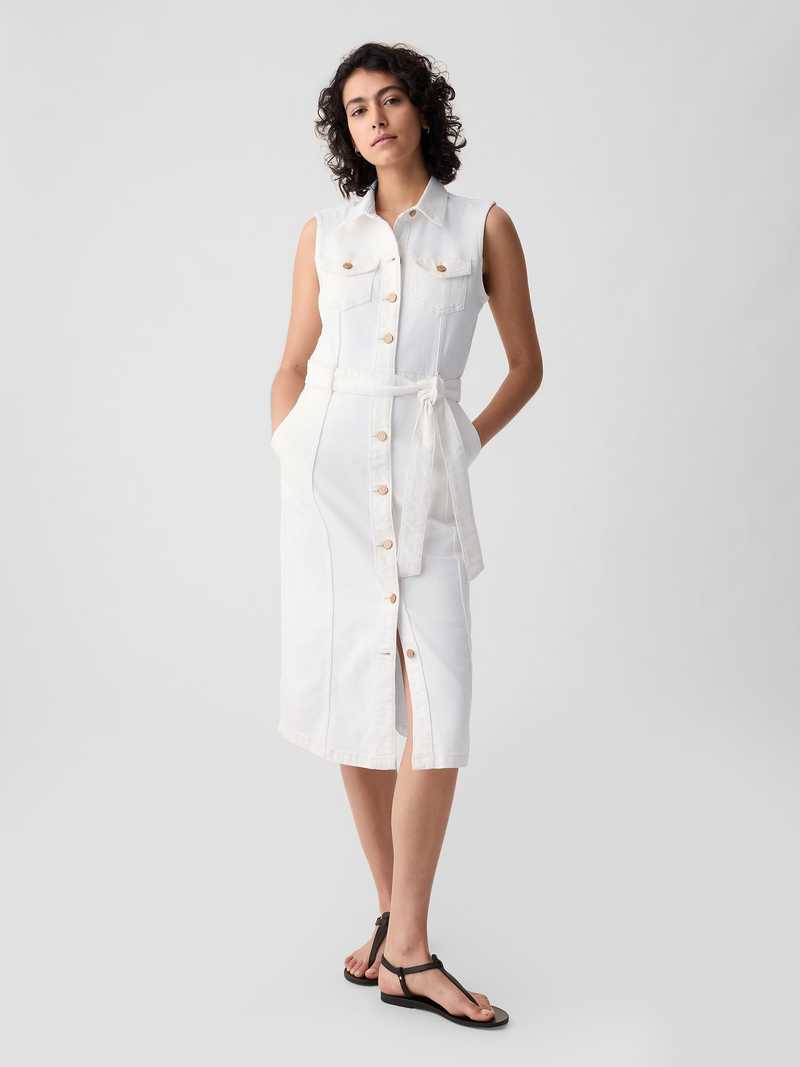white christmas dresses White Denim Mayflower Midi Dress