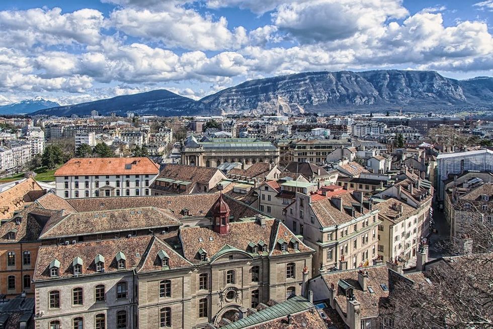 Geneva's Old Town, one of the largest in Europe, seen from above. Photo taken in April.