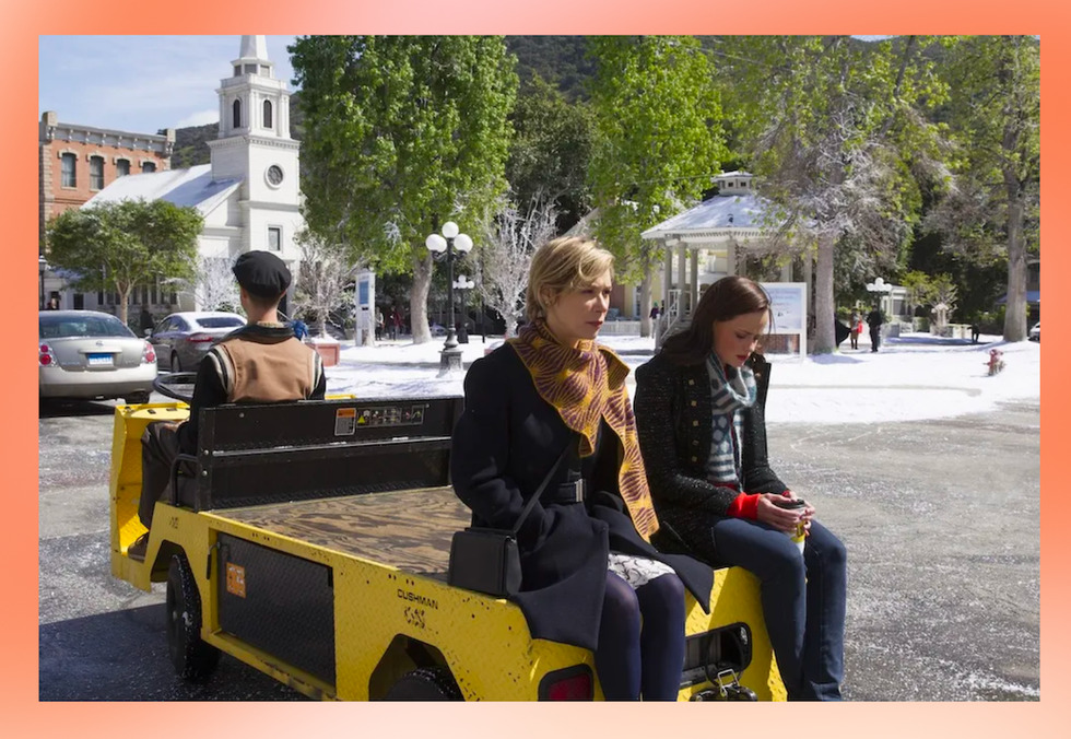 gilmore girls paris and rory driving around stars hollow with kirk