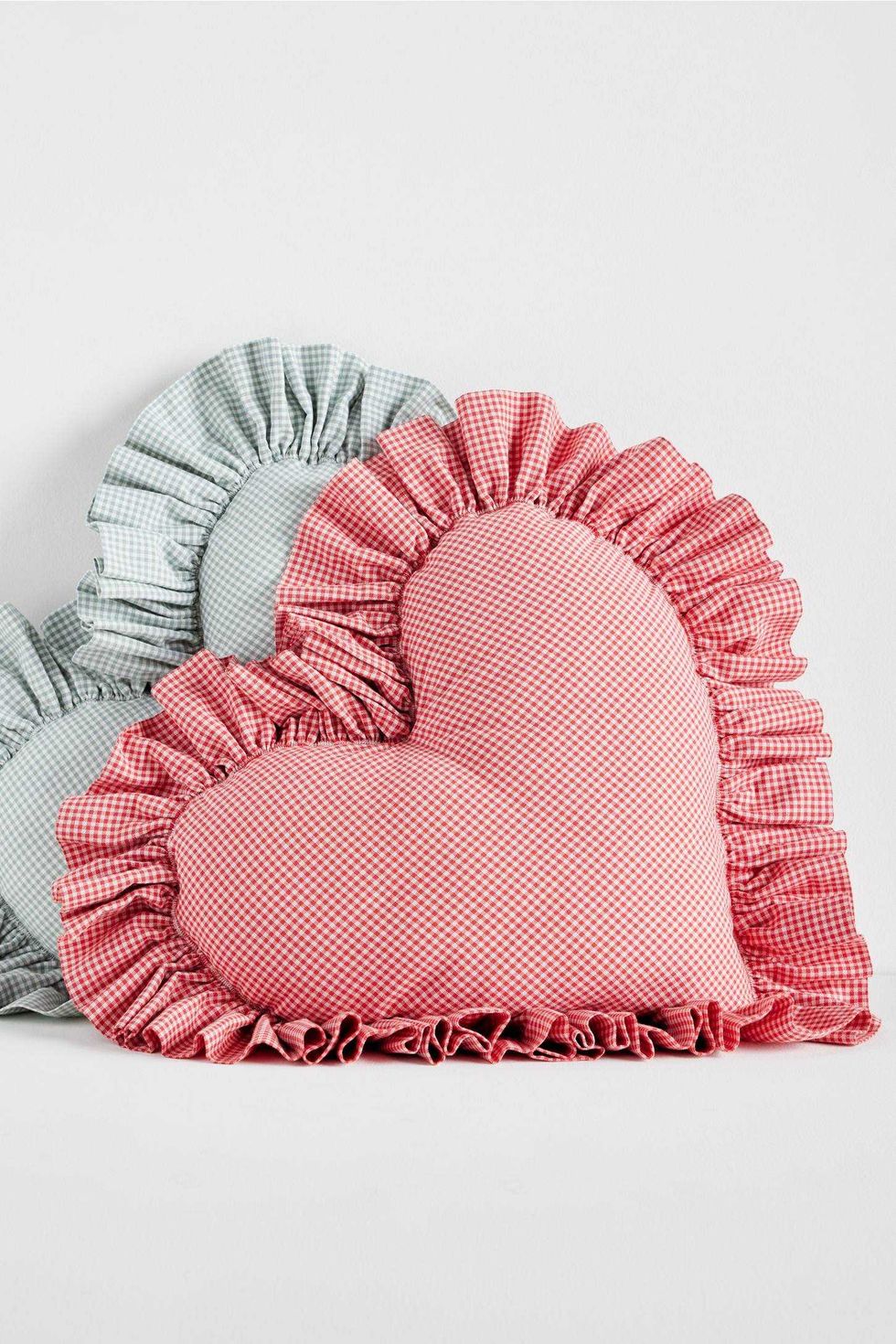 Gingham Cotton Ruffle Heart Pillow