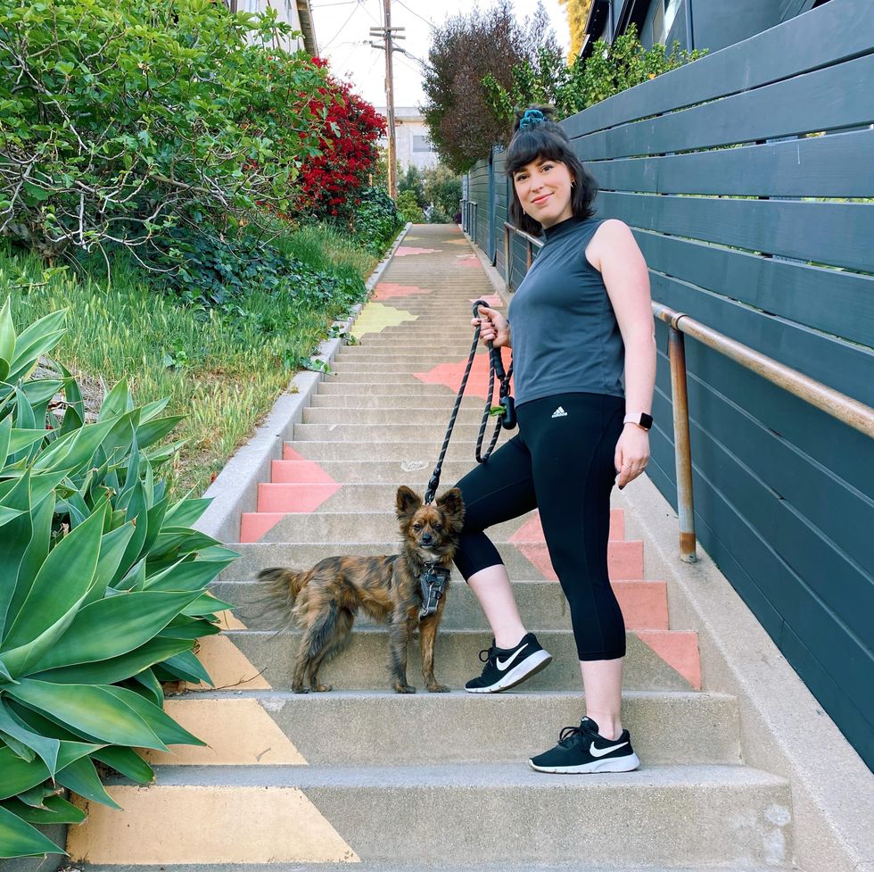 girl with dog on steps in silver lake los angeles california hidden stairs