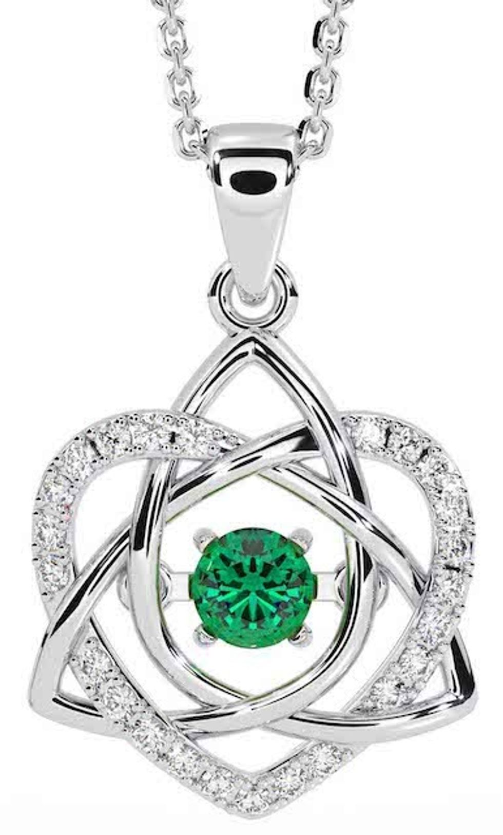Glen Cara White Gold Emerald Diamond Celtic Knot Heart Necklace
