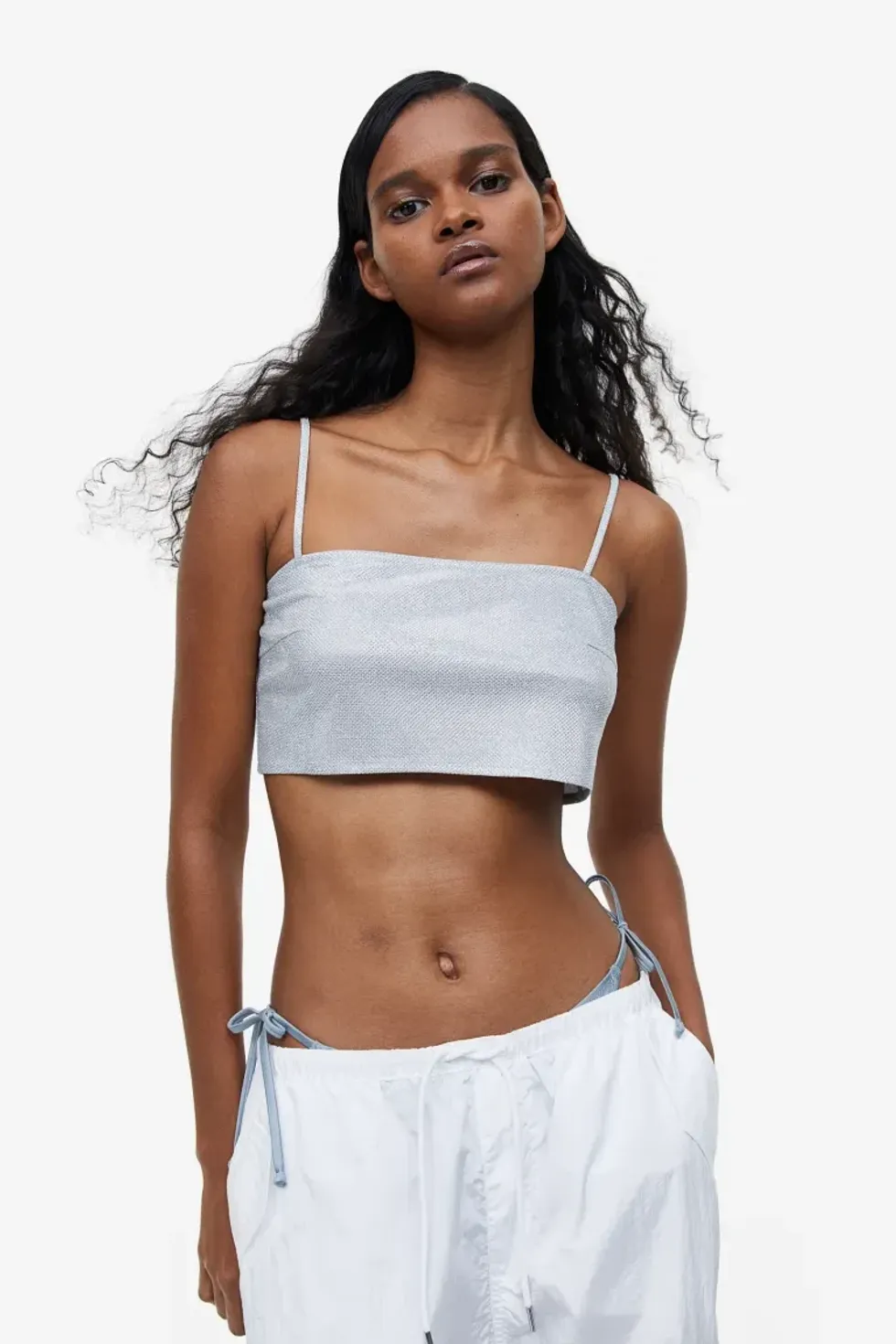 glittery tie-detail bralette top