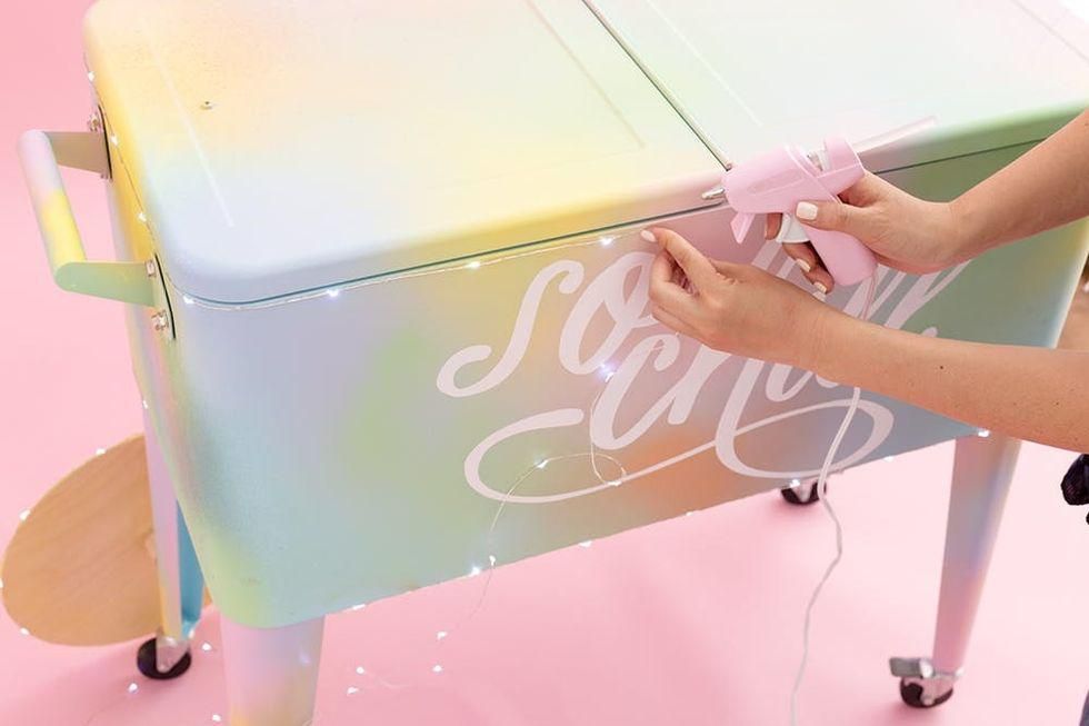 glue string lights along the cooler