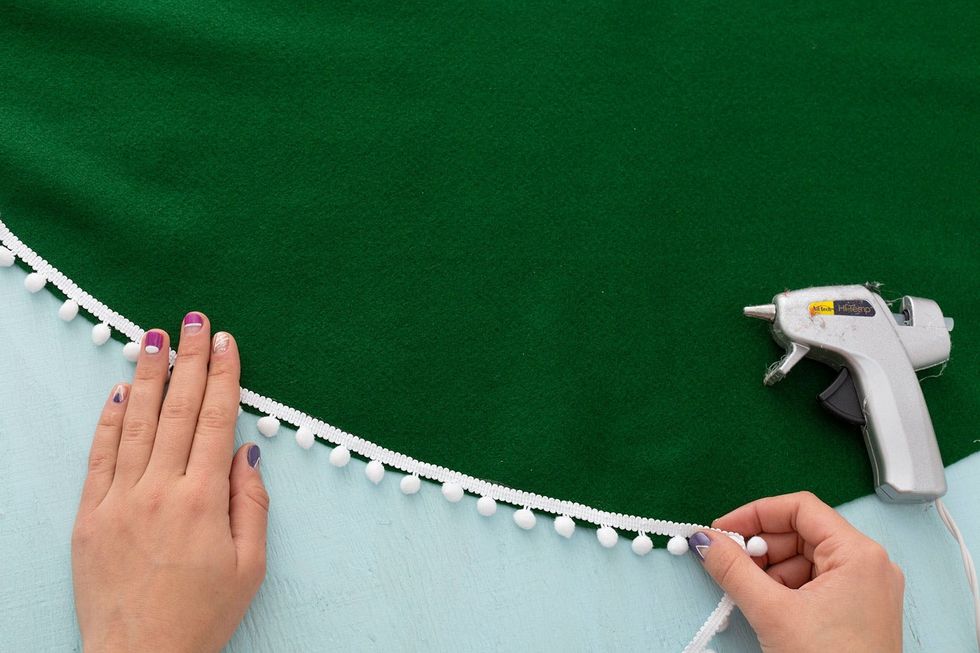 gluing the pom pom trim