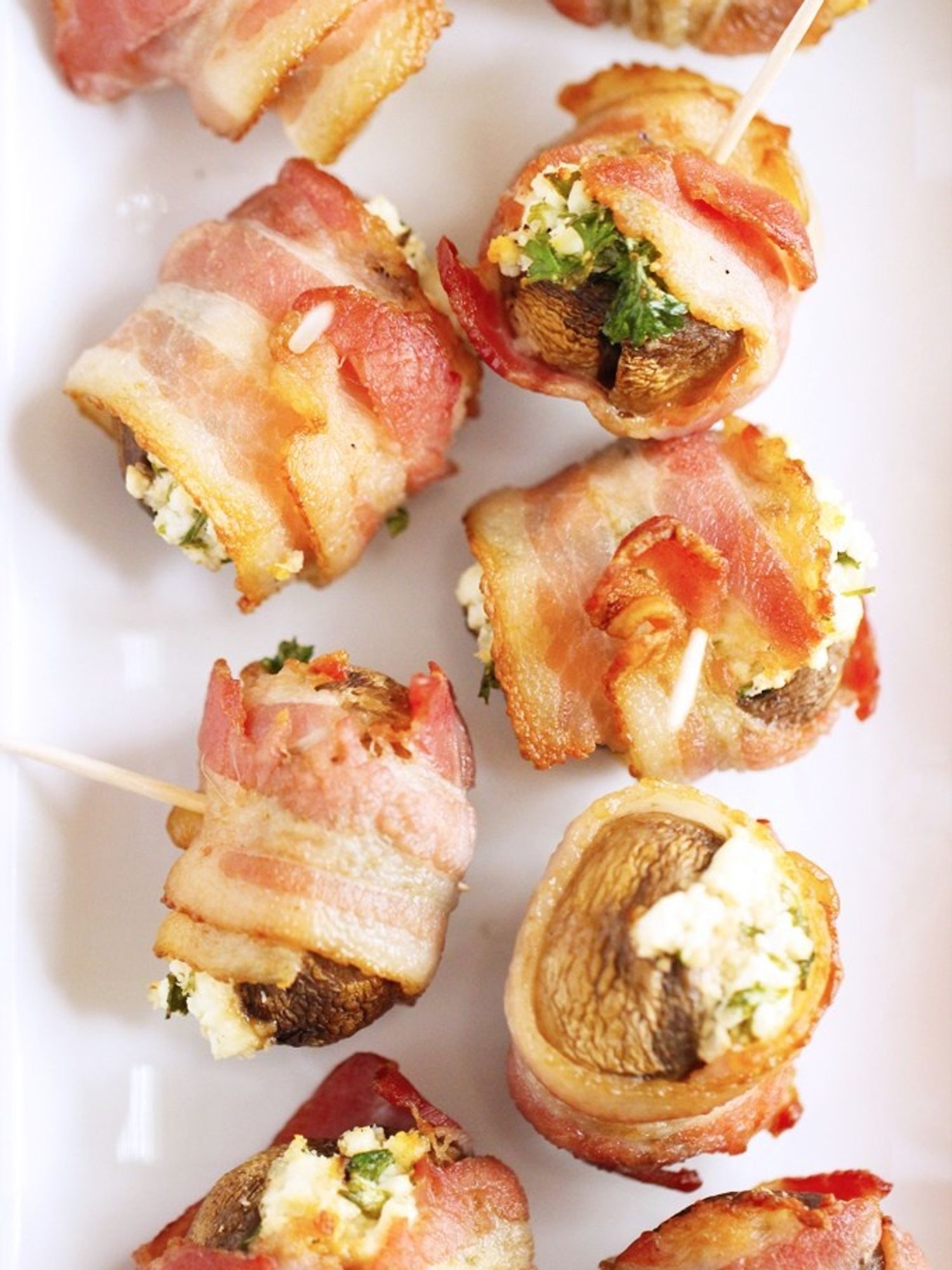 Goat-Cheese-Stuffed Mushrooms Wrapped in Bacon