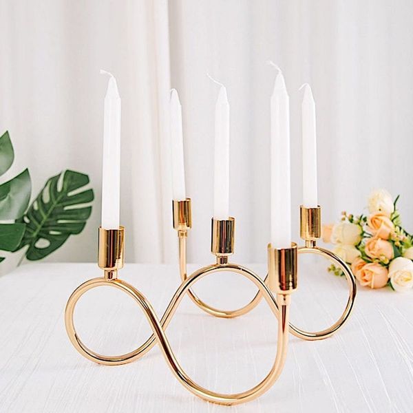 Gold 5-Arm Metal Candelabra Taper Candle Holder