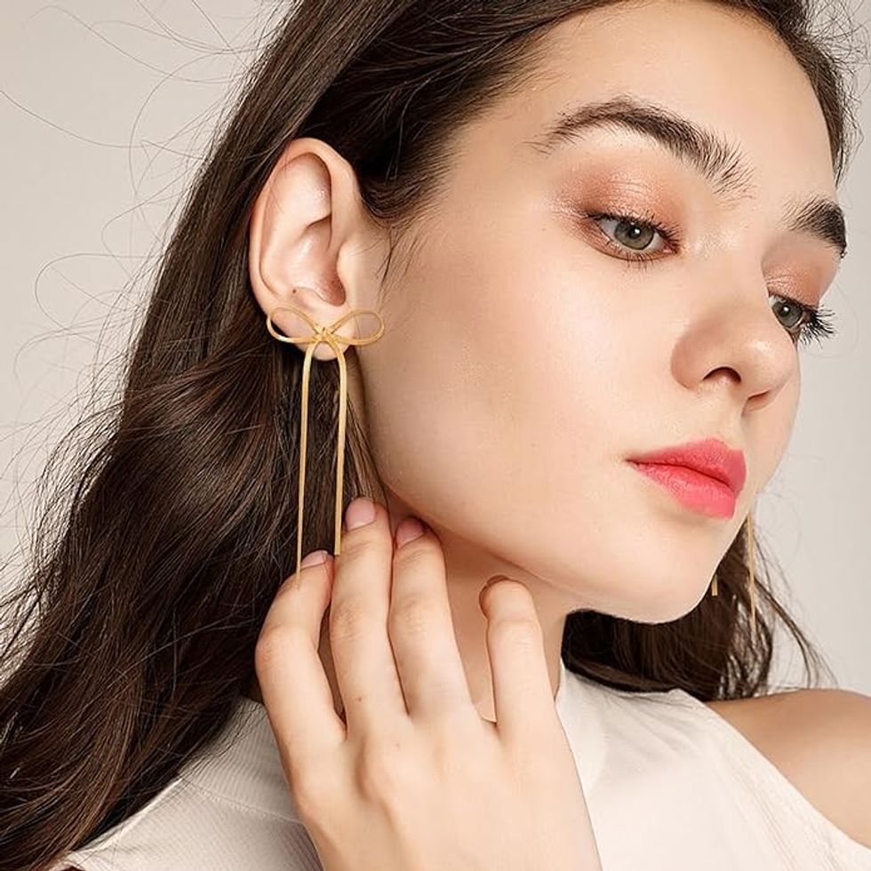 Gold Silver Bow Drop Earrings