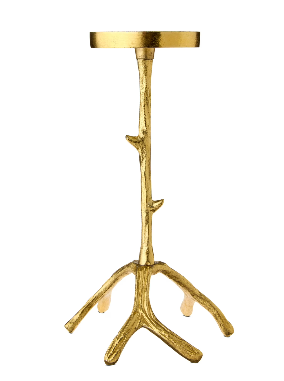 Gold table with a branch-style base and round top.