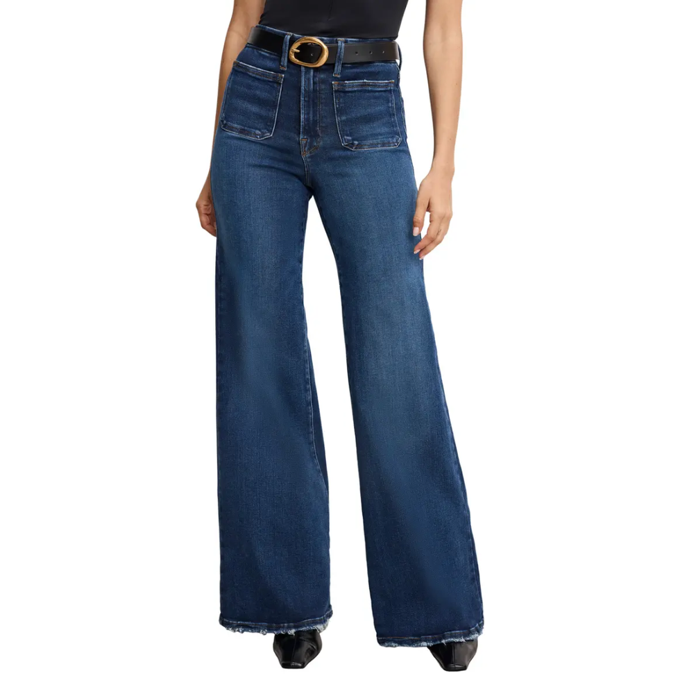 Good American Good Waist Patch Pocket Palazzo Jeans