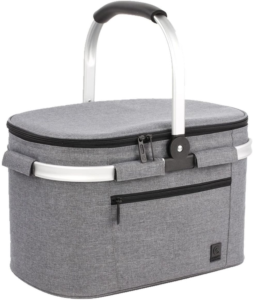 gray cooler with a handle to carry it with you