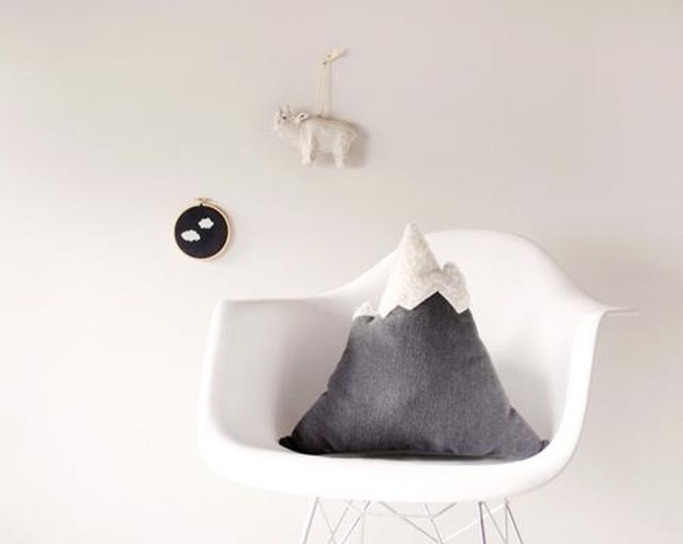 gray DIY Mountain Pillow with white snow cap