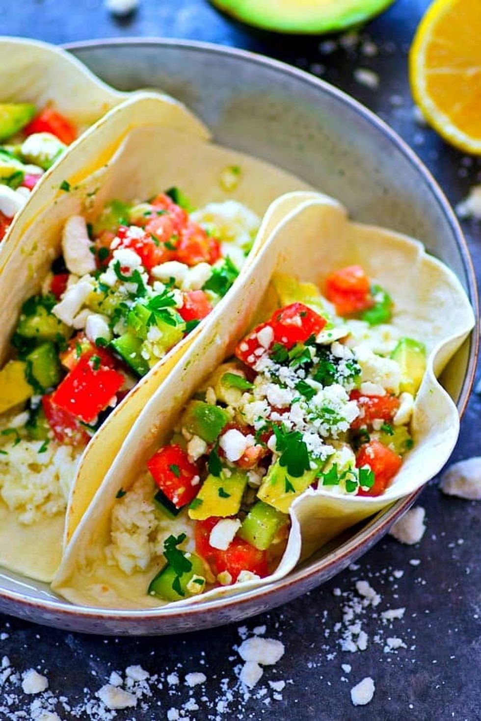 Greek Avocado Egg White Breakfast Tacos