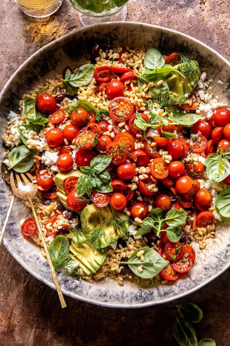 Greek Roasted Red Pepper Tomato Feta Orzo