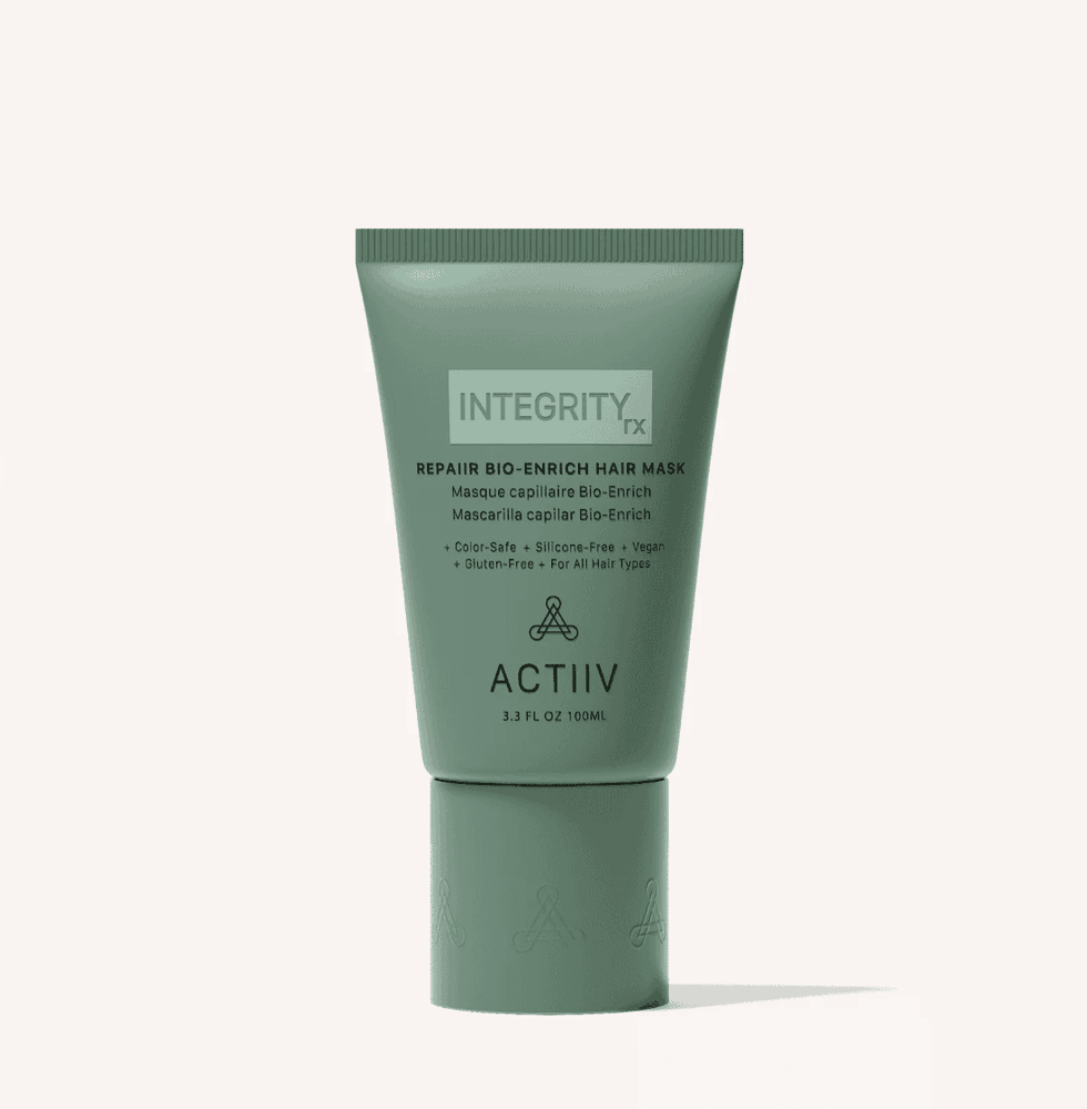 Green ACTIIV Integrity Rx hair mask tube, 100ml, color-safe and vegan for all hair types.