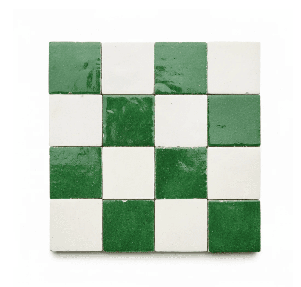 Green and White Checkerboard Zellige Tile
