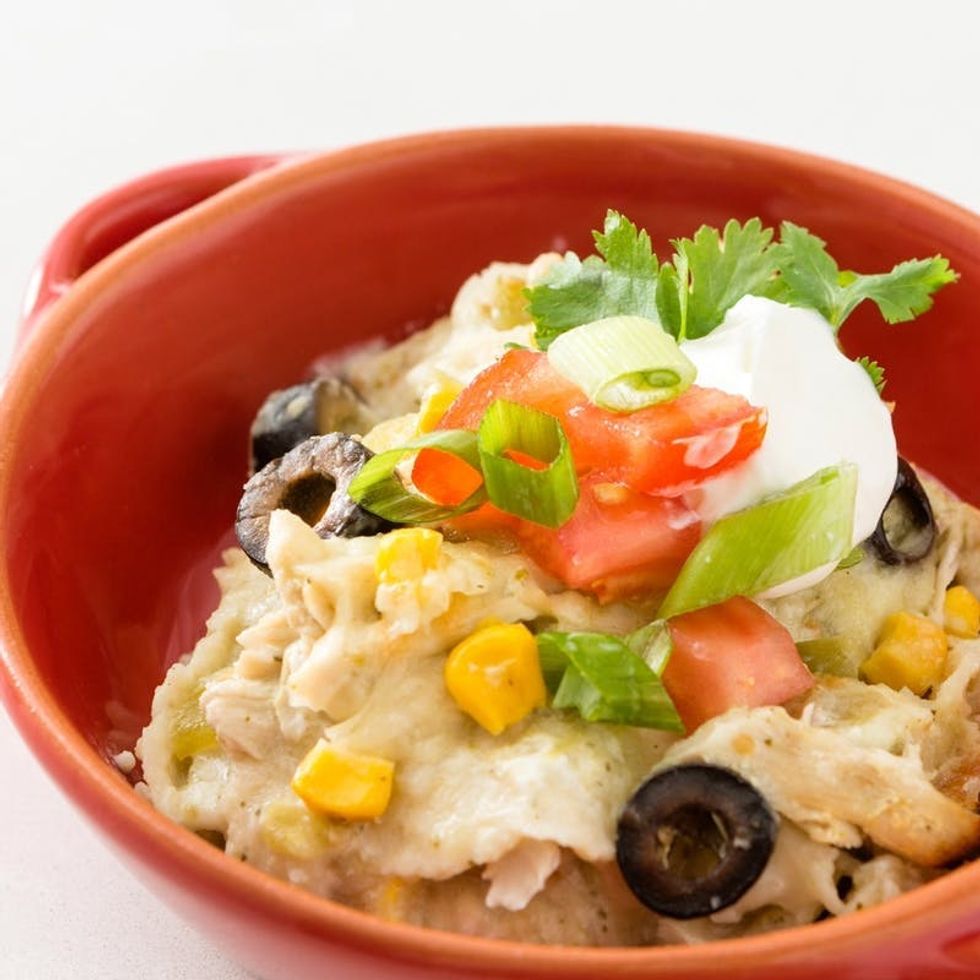 Green Chili Chicken and Corn Enchilada Casserole