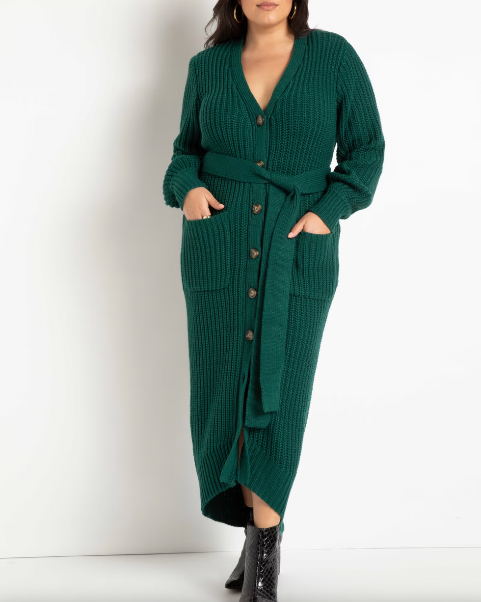 green eloquii sweater dress cardigan