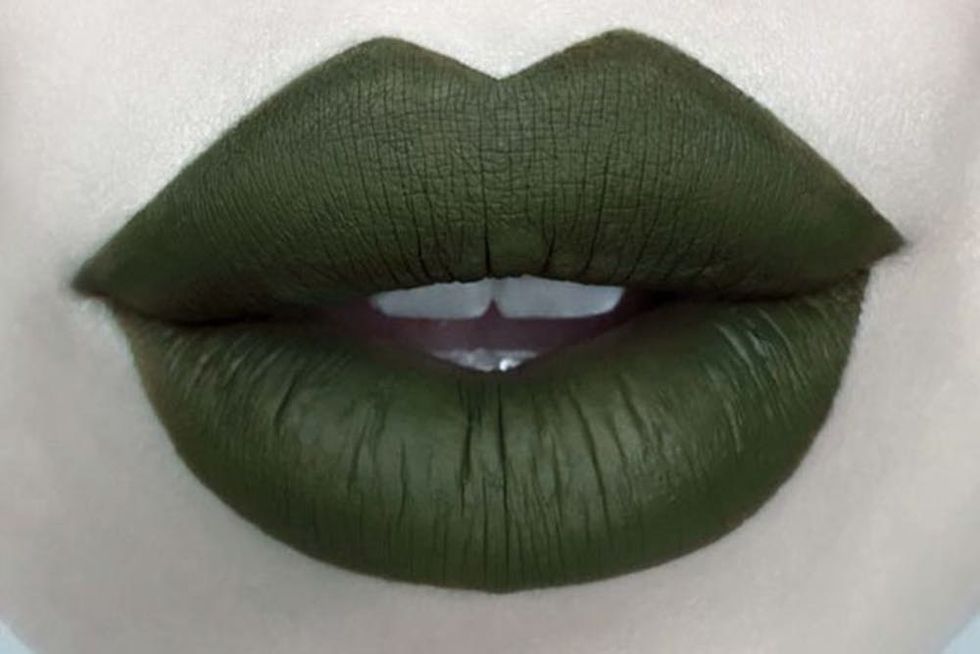 green lipstick on lips