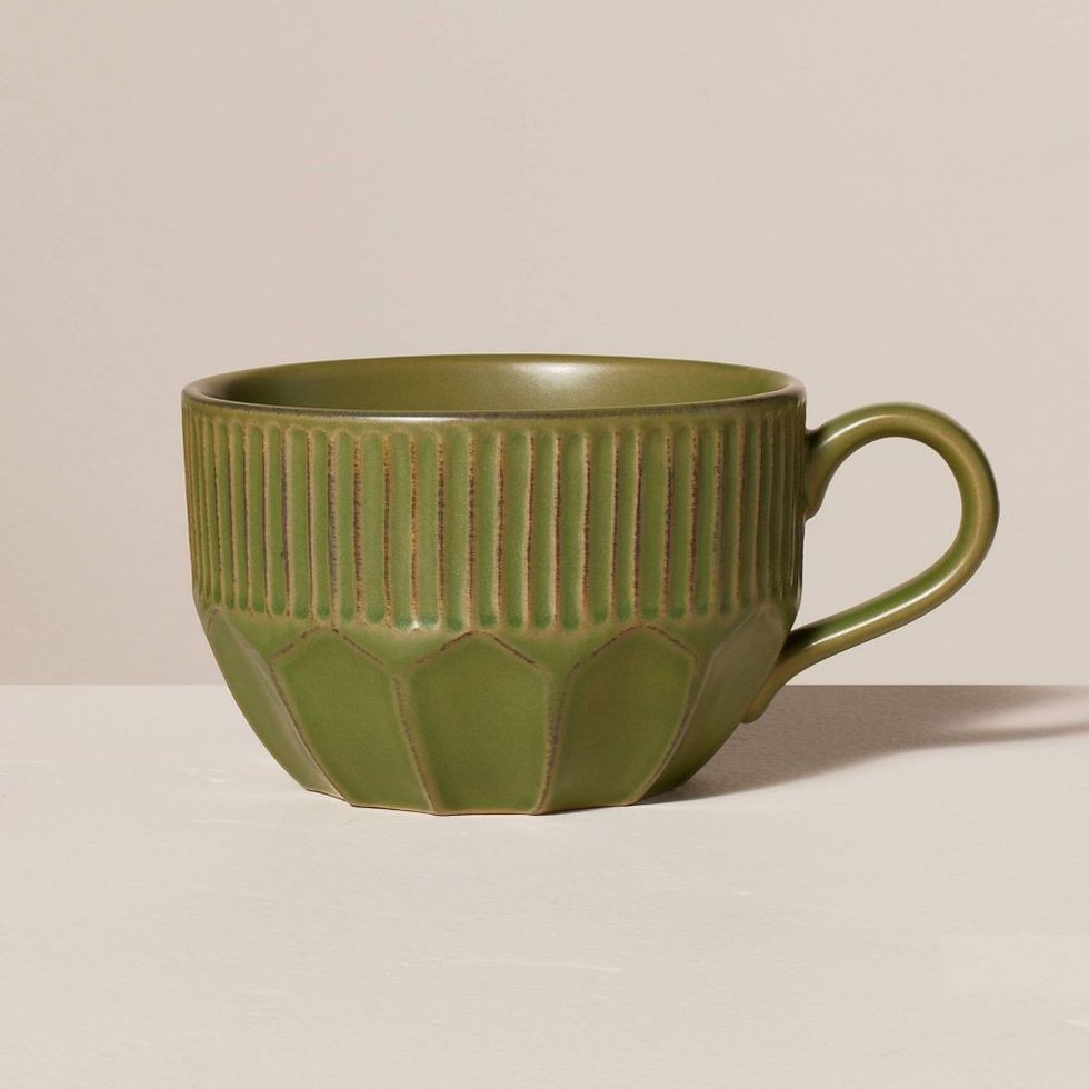 Green Multi-Faceted Stoneware Latte Mug