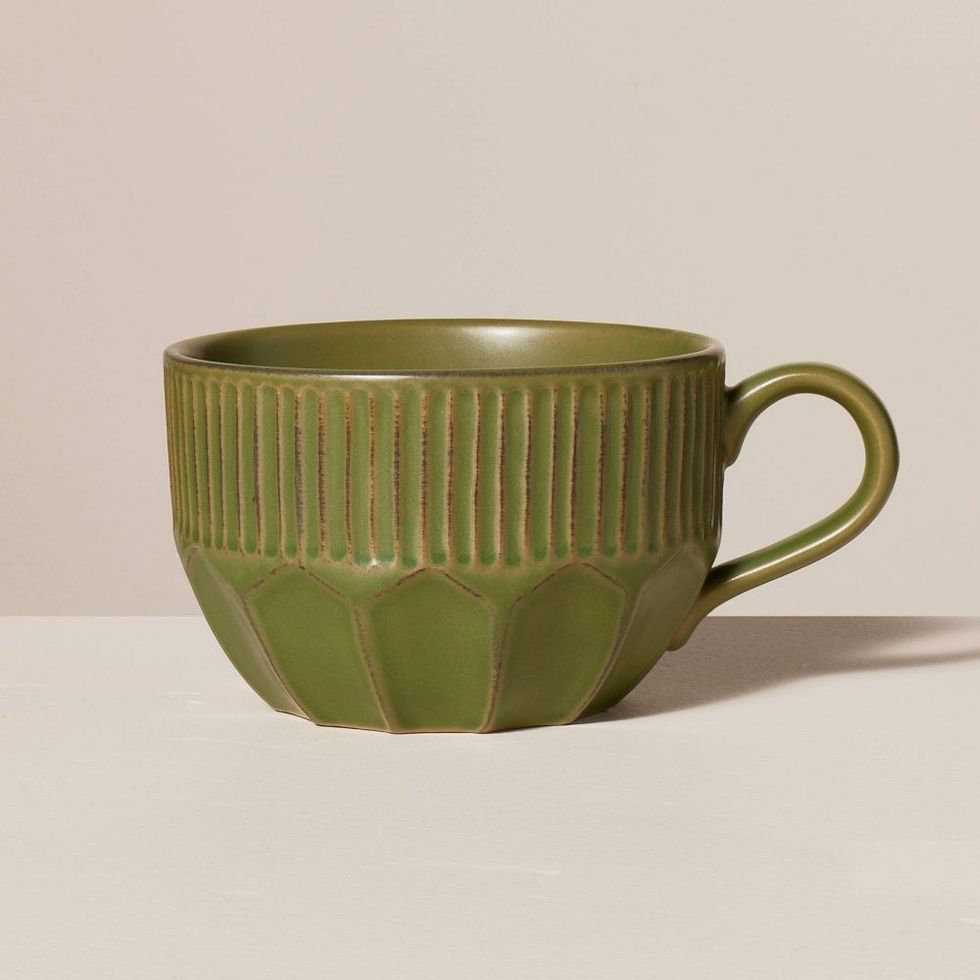 Green Multi-Faceted Stoneware Latte Mug