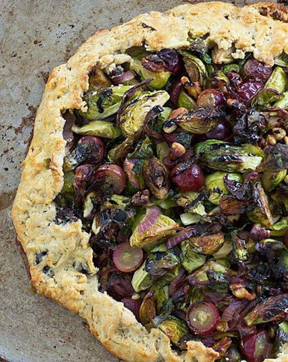 green purple Brussels Sprout + Grape Galette